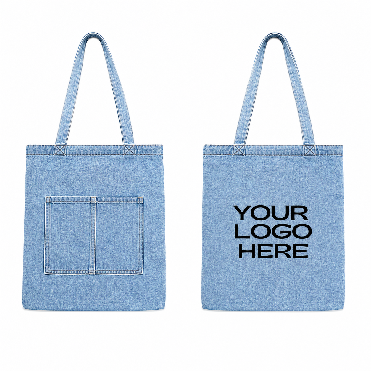 Denim Tote Bag With Pocket