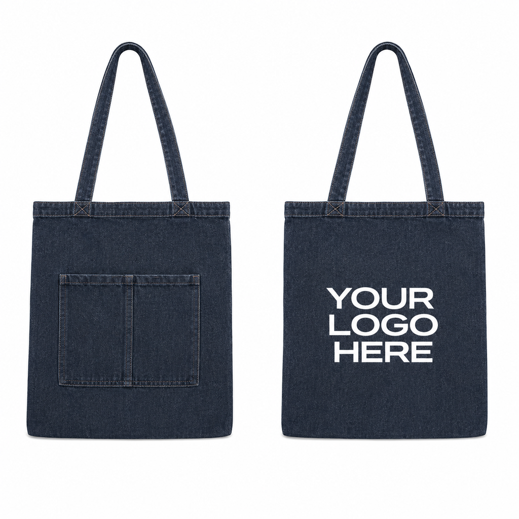 Denim Tote Bag With Pocket