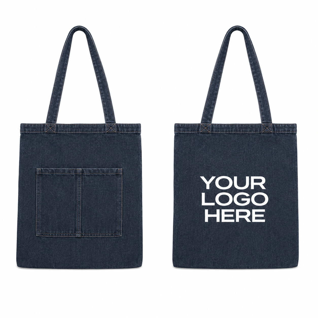 Denim Tote Bag With Pocket